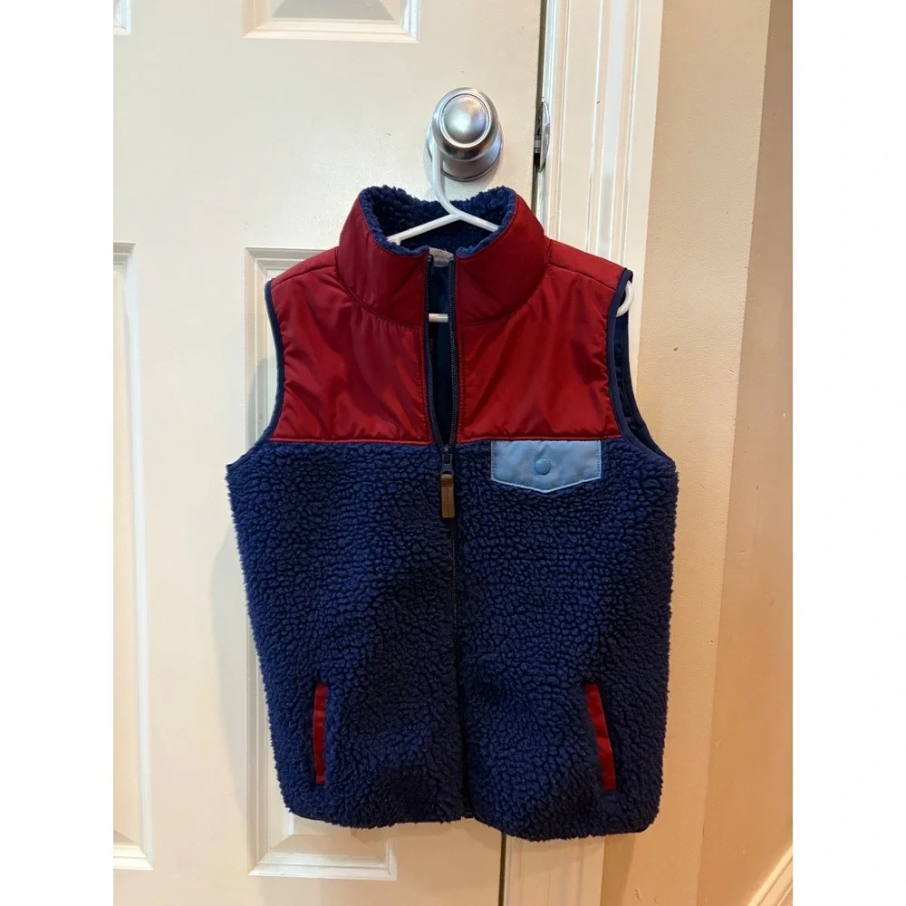 Carter's Kids Boys 8/8A Blue‎ Red Sherpa Fleece Vest Zip Pockets size 8